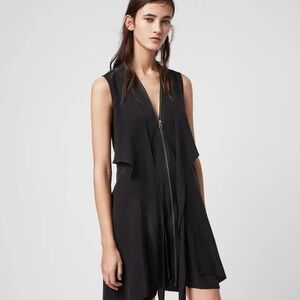 All Saints Jayda Black Zip-Front Silk Blend Dress